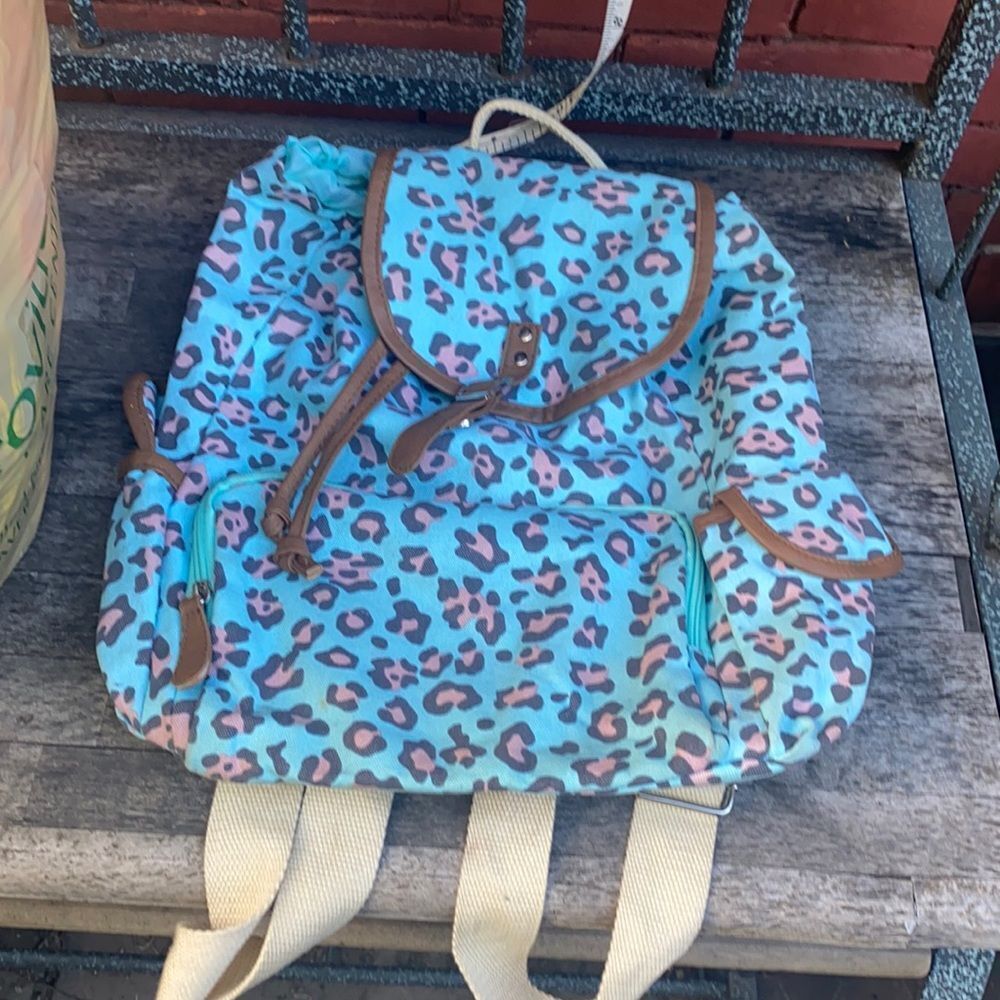 Teal leopard print back pack